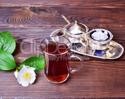 Black tea in a Turkish glass cup