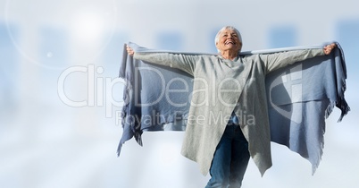 Old Woman practicing casual Mindfulness in front of blurred background