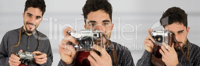 Photographer using the camera collage against blurred background