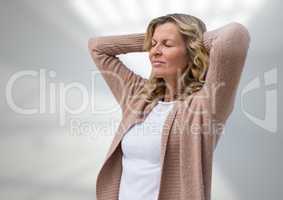 Woman practicing casual Mindfulness in front of blurred background