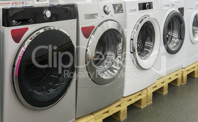 Washing machines are sold in the store.