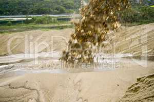 Extraction of sand, sand pit with water