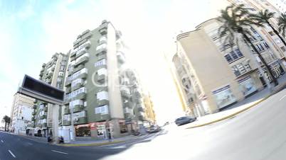 View buildings movement fisheye, Cadiz, Spain