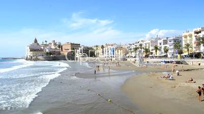Sitges beach on a sunny day, Barcelona, Spain