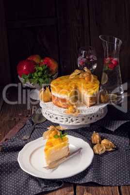 delicious cakes with Physalis, fresh apples and cream