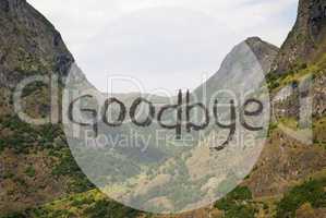 Valley And Mountain, Norway, Text Goodbye
