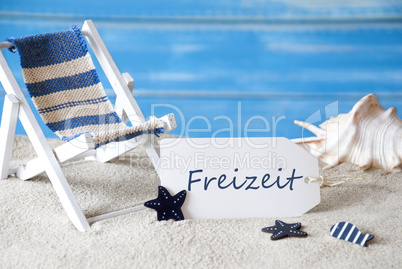 Summer Label With Deck Chair, Freizeit Means Leisure Time