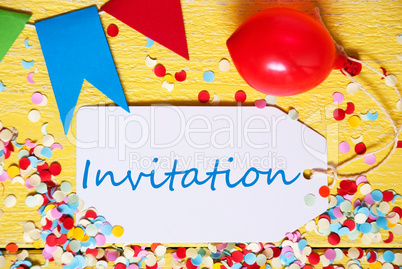 Party Label, Red Balloon, Text Invitation