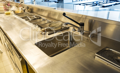 Professional kitchen, view counter in steel