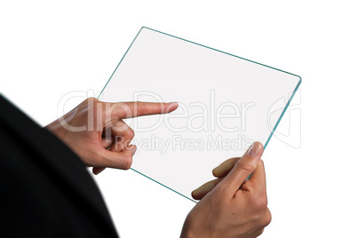 Cropped image of businesswoman using glass interface Cropped image of businesswoman using glass interface