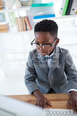 High angle view of businessman using computer