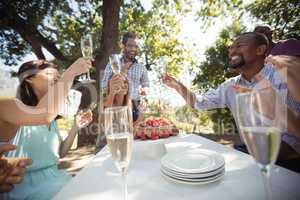 Group of friends toasting champagne glasses