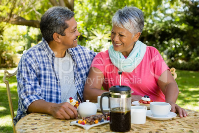 Senior couple drinking tea