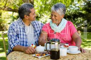 Senior couple drinking tea