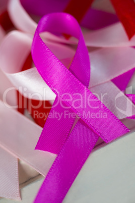 Close-up of various Cancer Awareness ribbons