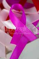Close-up of various Cancer Awareness ribbons