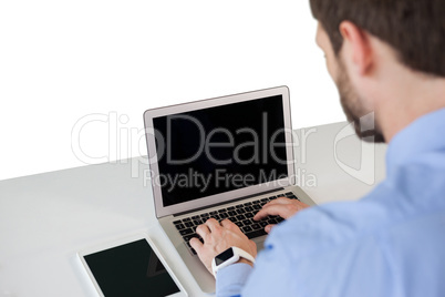 High angle view of businessman using laptop