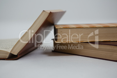 Books arranged on white background