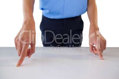 Close up of woman gesturing on table