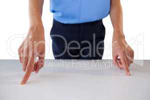 Close up of woman gesturing on table