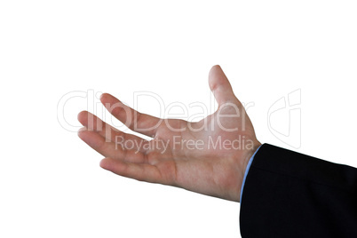 Copped hand on businessman holding invisible product