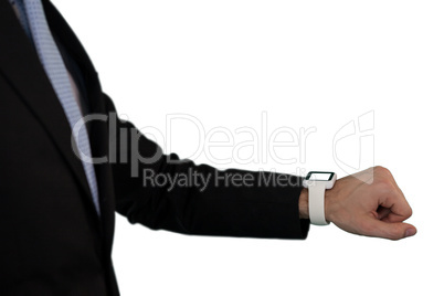 Side view of businessman wearing smart watch