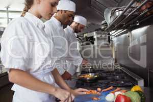 Chefs chopping vegetables