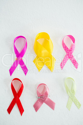 Overhead view of various awareness ribbons