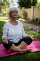 Full length of senior woman meditating at park