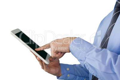 Cropped image of businessman working on tablet computer