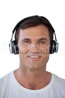 Portrait of mature man wearing headphones