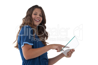 Girl using a glass digital tablet