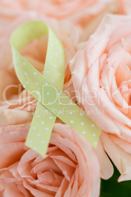 Close-up of Lymphoma ribbon on roses
