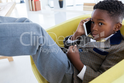 Close up of businessman talking on smartphone