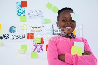 Portrait of smiling businesswoman with adhesive notes