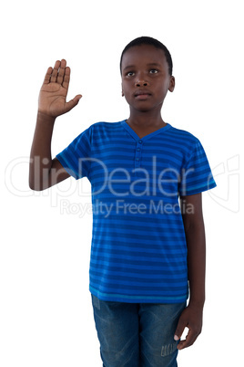 Cute boy raising his hand