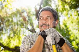 Senior man standing in garden on a sunny day