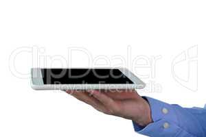 Cropped hand on businessman with digital tablet