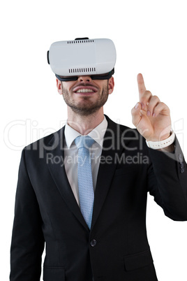 Happy businessman with vr glasses