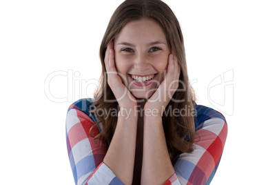 Smiling girl against white background