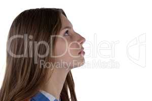 Teenage girl against white background