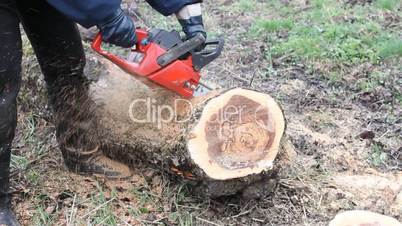 Man cutting wood