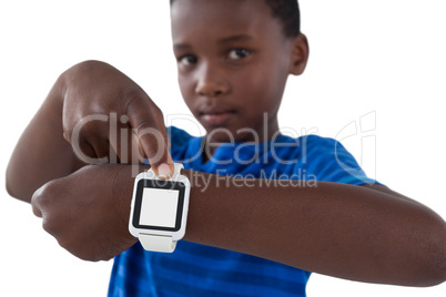 Cute boy showing his smart watch