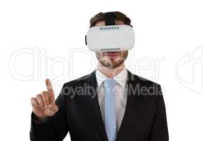 Businessman in suit wearing vr glasses
