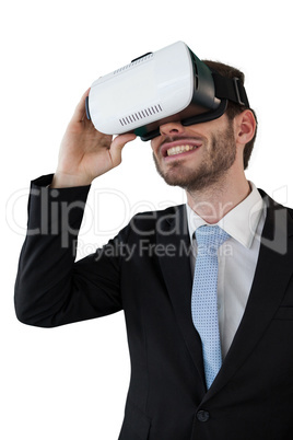 Businessman holding vr glasses