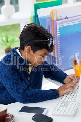 High angle view of businessman using desktop computer