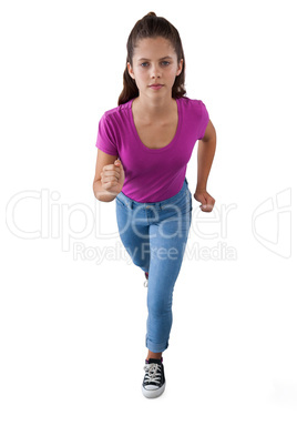 Girl running against white background