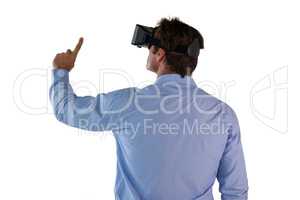 Rear view of businessman with vr glasses