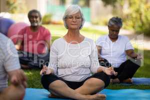 Senior woman meditating with closed eyes