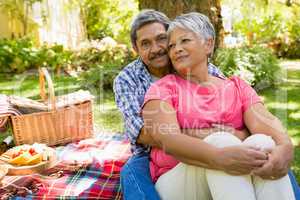 Senior couple sitting in garden